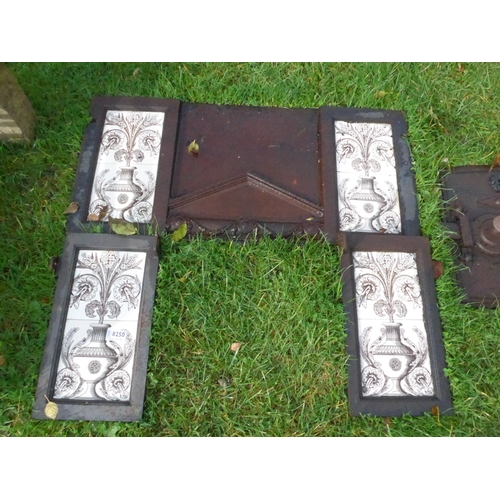 8250 - Four iron framed tiled panels depicting floral urns