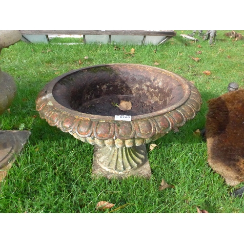 8260 - A 19th Century cast iron shallow urn, egg and dart rim, 36cm tall, 55cm diameter