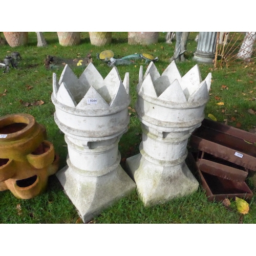 8264 - A pair of painted buff crown top chimney pots, 74cm tall