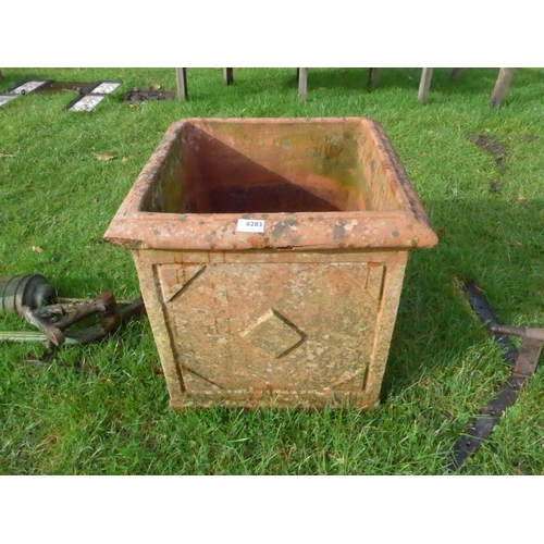 8283 - A square terracotta pot, diamond detail, 51cm x 51cm x 51cm