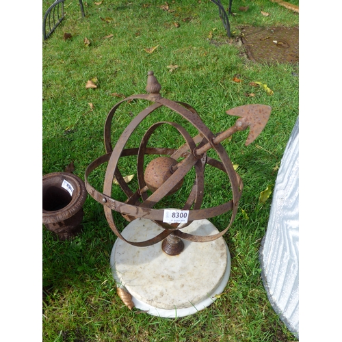 8300 - An armillary sphere on stepped marble base mount