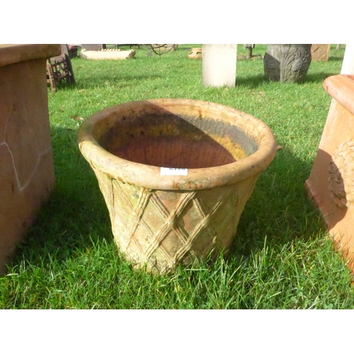 8350 - A basket weave terracotta pot, 33cm tall, 39cm diameter