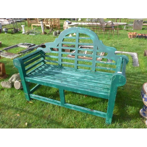 8354 - A green painted hardwood Lutyens style bench