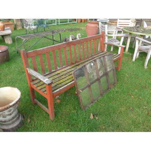 8389 - A red painted hardwood bench