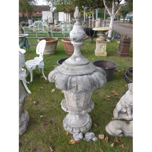 8401 - A large 19th Century lead lidded urn/finial, approx 140cm tall in total