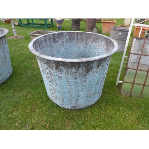 8410 - A large verdegris finish planter, 97cm diameter