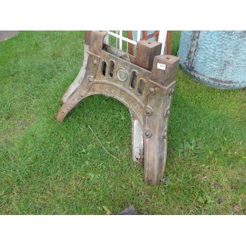 8413 - A pair of cast iron machine base ends, Uttoxeter, England