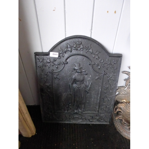 8441 - A cast iron fire back with crinoline lady