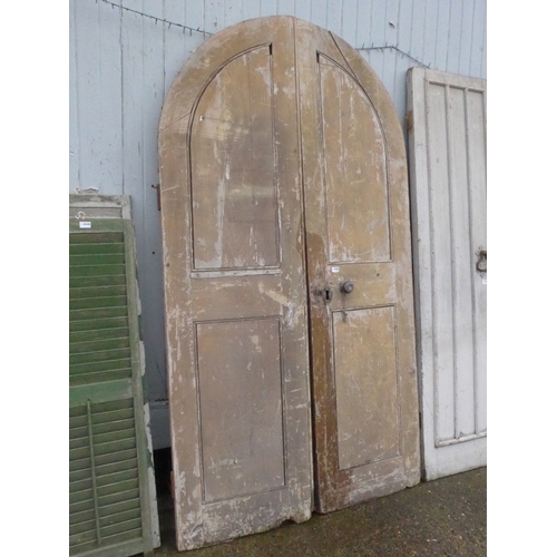 8449 - A pair of 19th Century pine arch top chapel doors, 225cm x 62cm each door