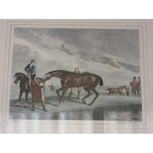 4290 - A set of four reproduction horse racing prints, a/f, a gilt framed oleograph of horses, embroidery o... 