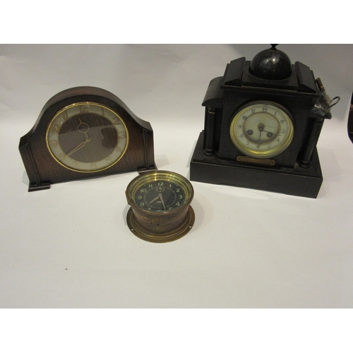 4293 - An early 20th Century British mantel clock, slate mantel clock with presentation plaque and a Timeca... 