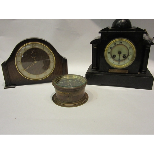 4293 - An early 20th Century British mantel clock, slate mantel clock with presentation plaque and a Timeca... 