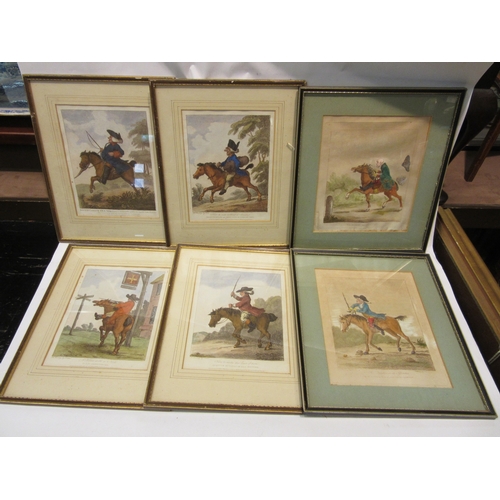 4439 - Six circa 18th Century coloured engraving caricatures after Bunbury, framed and glazed, approximatel... 