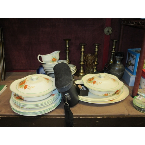 4441 - A group of ceramic dinnerwares including Denby plates, two pairs of brass Victorian/Edwardian candle... 