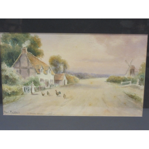 4446 - CHAS MASTERS: A watercolour titled 'A Surrey Cottage', signed and titled lower left, framed and glaz... 