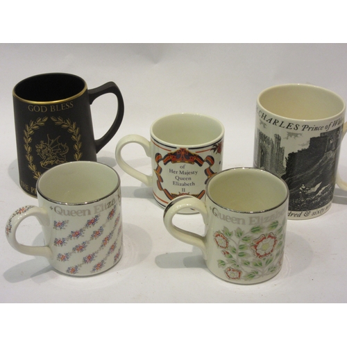 4450 - Five Royal commemorative mugs and tankards. Two for Queen Elizabeth's Silver Jubilee, one for The An... 