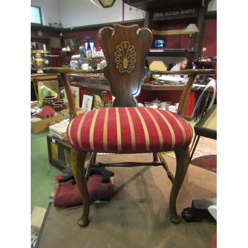 4008 - A Georgian style mahogany open armchair with shaped back rest over cabriole fore legs