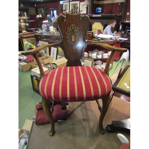 4008 - A Georgian style mahogany open armchair with shaped back rest over cabriole fore legs