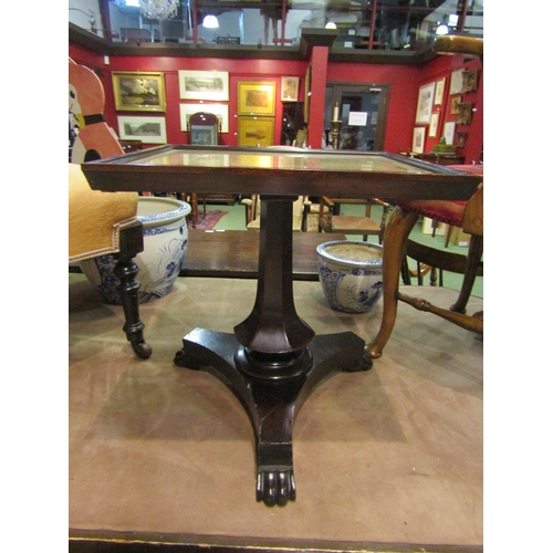 4010 - A 19th Century rosewood wine table with needlepoint glazed top over a trumpet shaped chamfered colum... 