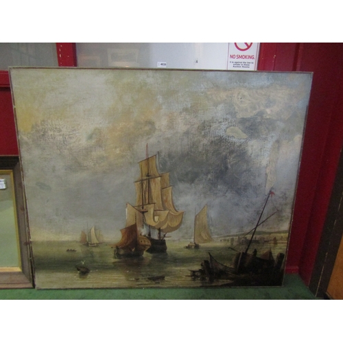 4020 - Oil on canvas depicting and 18th century shipping near the White Cliffs of Dover with figures in boa... 