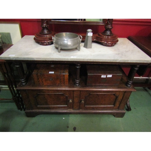 4044 - A Victorian walnut buffet, reeded turned supports, two door cupboard base, on bracket feet, 109 cm w... 