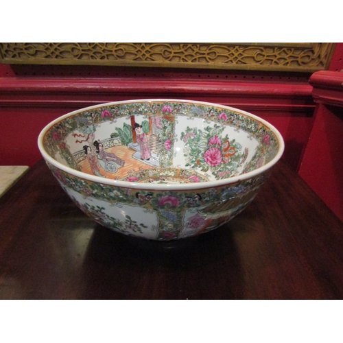 4047 - A Chinese famille rose centrepiece bowl with floral decoration and panels depicting various figures,... 