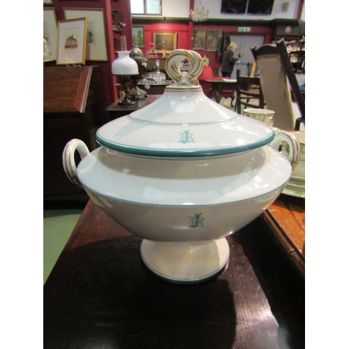 4067 - A large pedestal tureen with cover, monogrammed, lacking ladle