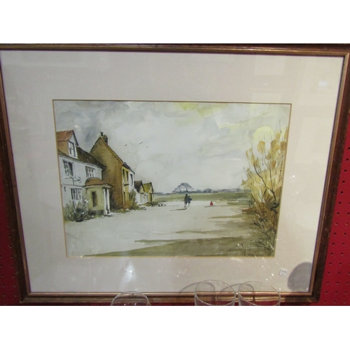 4075 - PAUL BENNETT (After Edward Wesson): A watercolour of figures strolling in Sidlesham Quay, Sussex, si... 