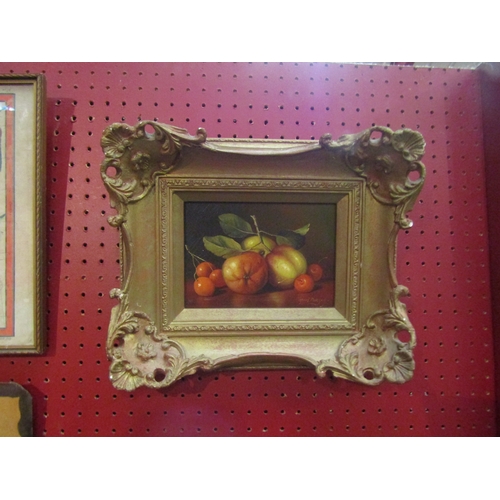 4101 - Three still life oils on board of fruit, two James J. Allen and one Paul Morgan, each signed and gil... 