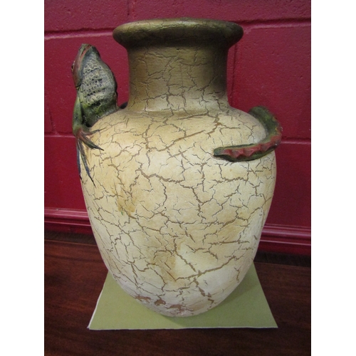 4165 - A pottery vase hand painted with a crackled effect and chameleon figure breaking out from the vase, ... 