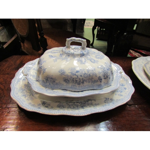 4178 - A group of Doulton blue and white platters and tureens, crazed, a/f