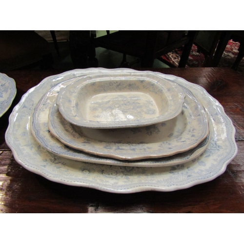 4178 - A group of Doulton blue and white platters and tureens, crazed, a/f