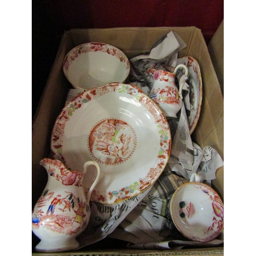 4199 - A box of early 19th Century Hilditch china with Oriental scenes, including plates of various sizes, ... 