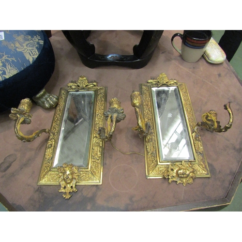 4212 - A pair of girandole style wall mirrors with lamp sconces, 38cm tall