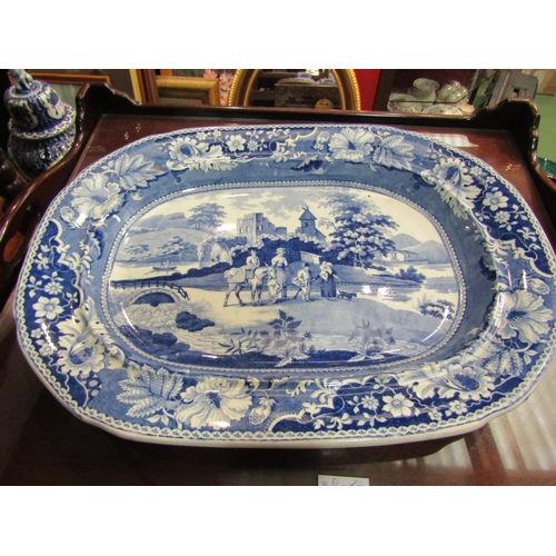 4237 - A Victorian blue and white meat platter, chip to underside rim, 48cm long