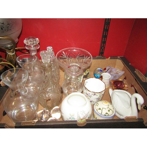 4251 - Two boxes of glass and ceramics including cut glass ware, decanters, vases etc.