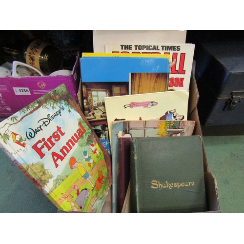 4257 - A box of assorted books and annuals including Giles, Disney annual, Shakespeare etc. together with t... 