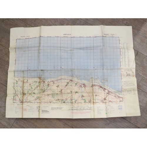 9152 - A WWII 1943 dated map of the Normandy Coastline marked Creully Sheet 7E/5