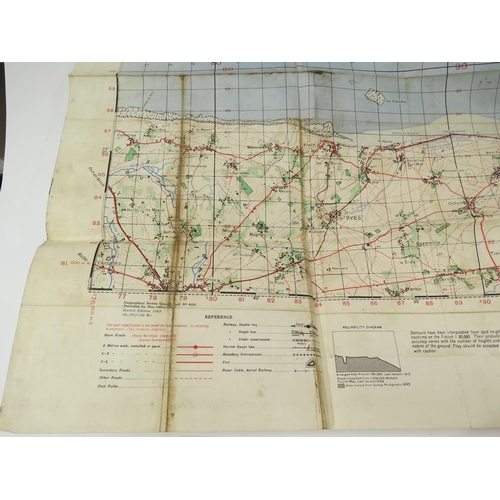 9152 - A WWII 1943 dated map of the Normandy Coastline marked Creully Sheet 7E/5