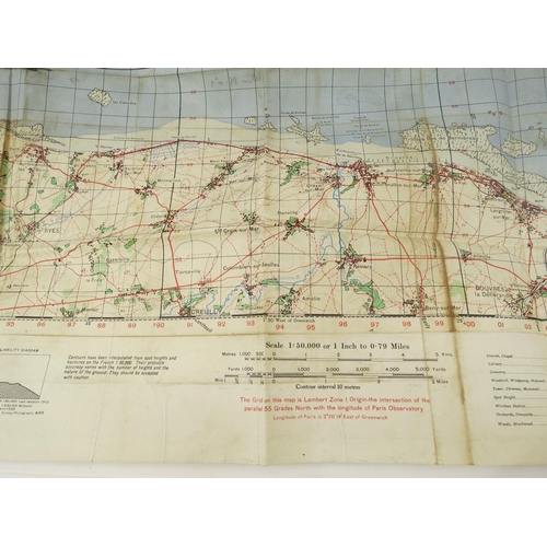 9152 - A WWII 1943 dated map of the Normandy Coastline marked Creully Sheet 7E/5