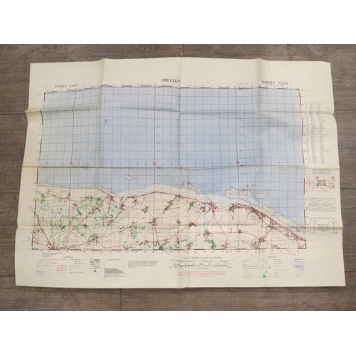 9155 - A WWII 1943 dated map of the Normandy Coastline marked Creully Sheet 7E/5