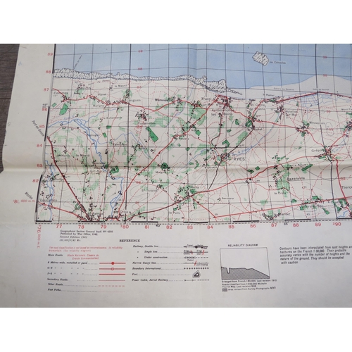 9155 - A WWII 1943 dated map of the Normandy Coastline marked Creully Sheet 7E/5