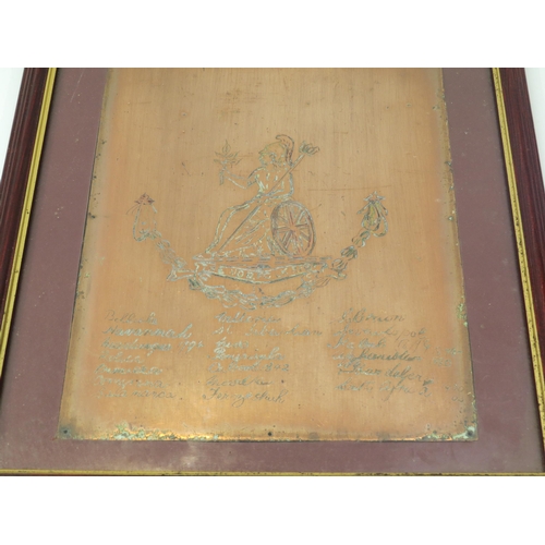 9156 - NORFOLK REGIMENT INTEREST: A 19th Century copper shop advertising sign plaque engraved with Norfolk ... 