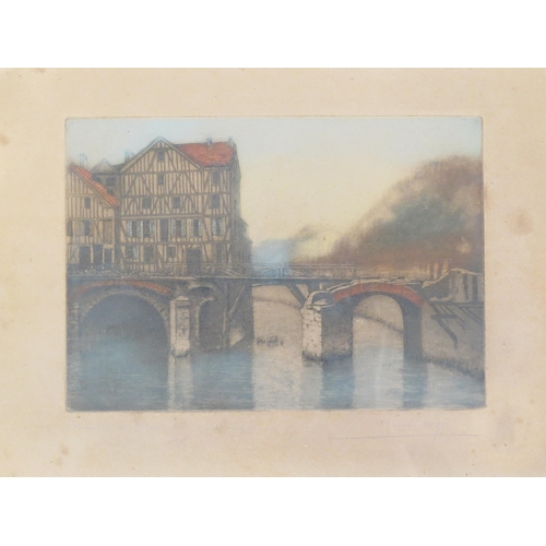 9165 - MARCEL AUGIS: Three WWI era hand-coloured etchings of war damage scenes including town hall, Ypres, ... 