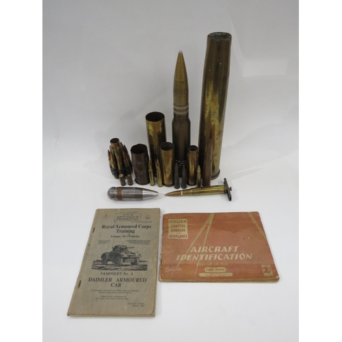 9172 - A quantity of military shell cases including 30mm dummy and Ypres trench art. Two booklets: Royal Ar... 