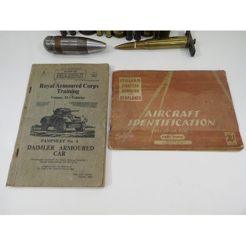 9172 - A quantity of military shell cases including 30mm dummy and Ypres trench art. Two booklets: Royal Ar... 