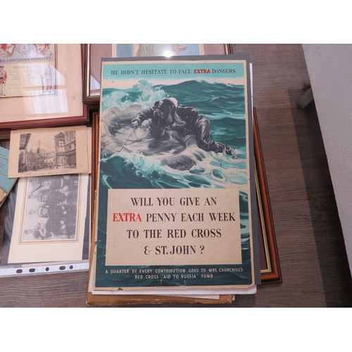 9173 - A quantity of ephemera including WWII Red Cross and St John poster, prints, training booklets includ... 