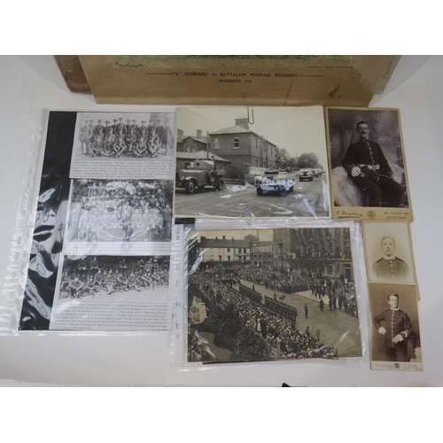 9221 - NORFOLK REGIMENT INTEREST: A quantity of ephemera including photographs of 1st Bn. Norfolk Regiment ... 