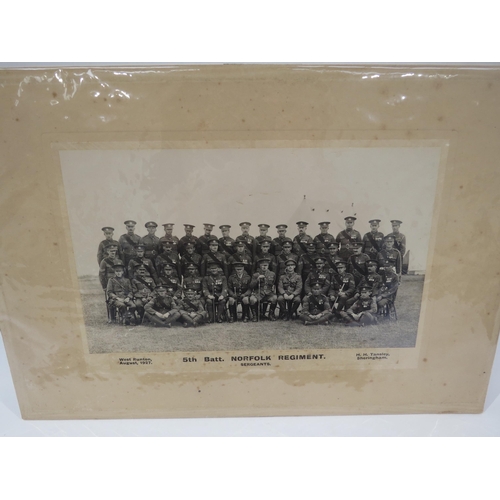 9221 - NORFOLK REGIMENT INTEREST: A quantity of ephemera including photographs of 1st Bn. Norfolk Regiment ... 