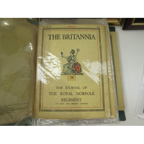 9223 - NORFOLK REGIMENT INTEREST: A quantity of Britannia Magazines including wartime, together with epheme... 